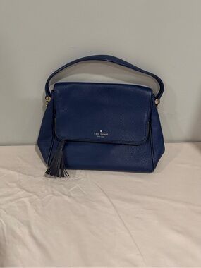 kate spade navy pebbled leather shoulder bag with tassel